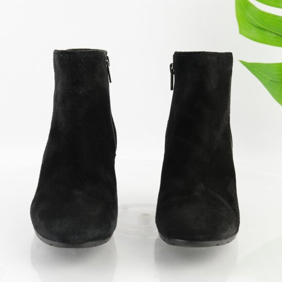 Clarks Womens Rosepoint Bell Boot Size 9.5 Black Suede Chelsea Bootie Wedge Heel - Picture 2 of 11